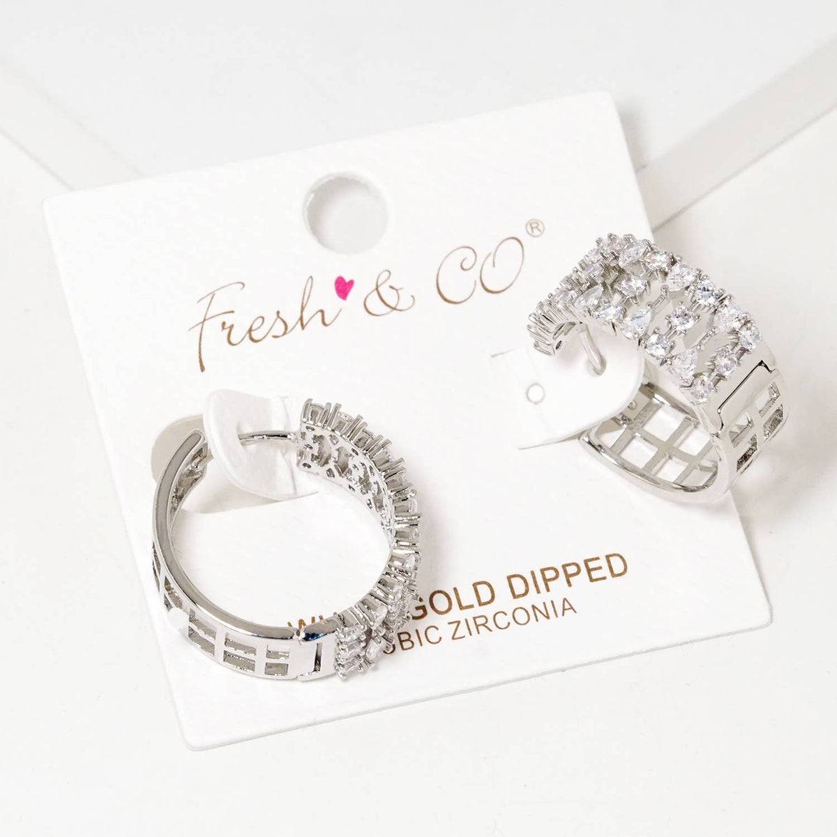 Geometric Pave Cubic Zirconia Huggie Hoop Earrings