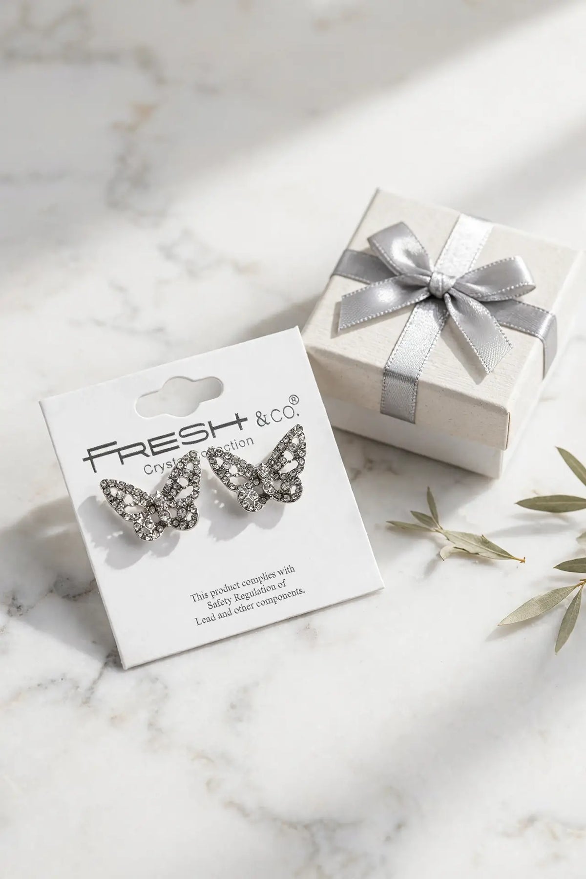 Crystal Butterfly Stud Earrings – Pavé Filigree Butterfly