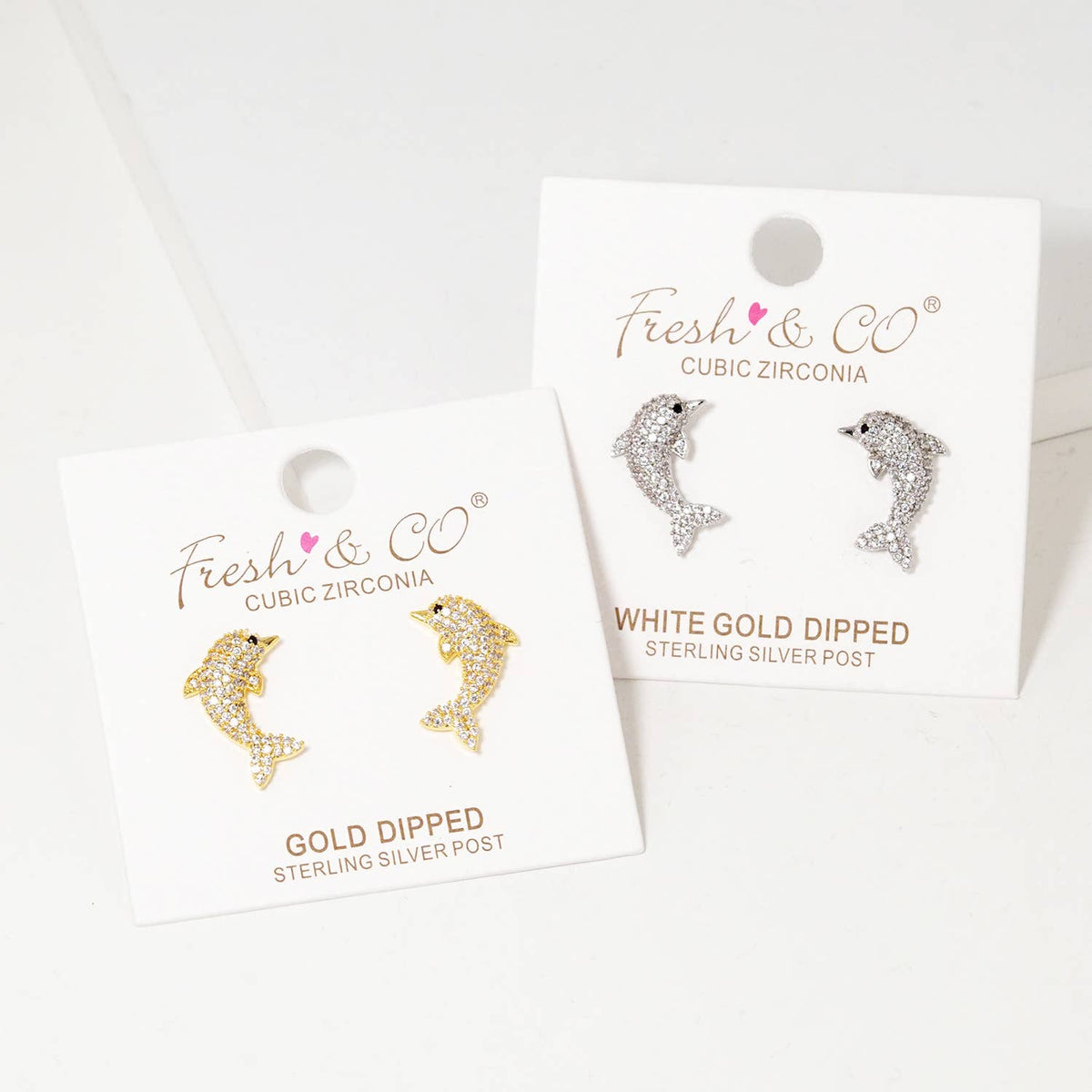 Dainty Pave Dolphin Stud Earrings
