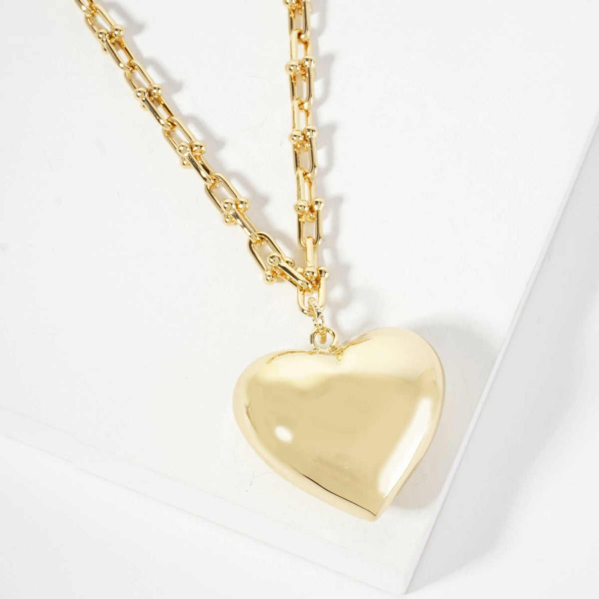 Polished Brass Puffy Heart Pendant HardWear-Chain Necklace