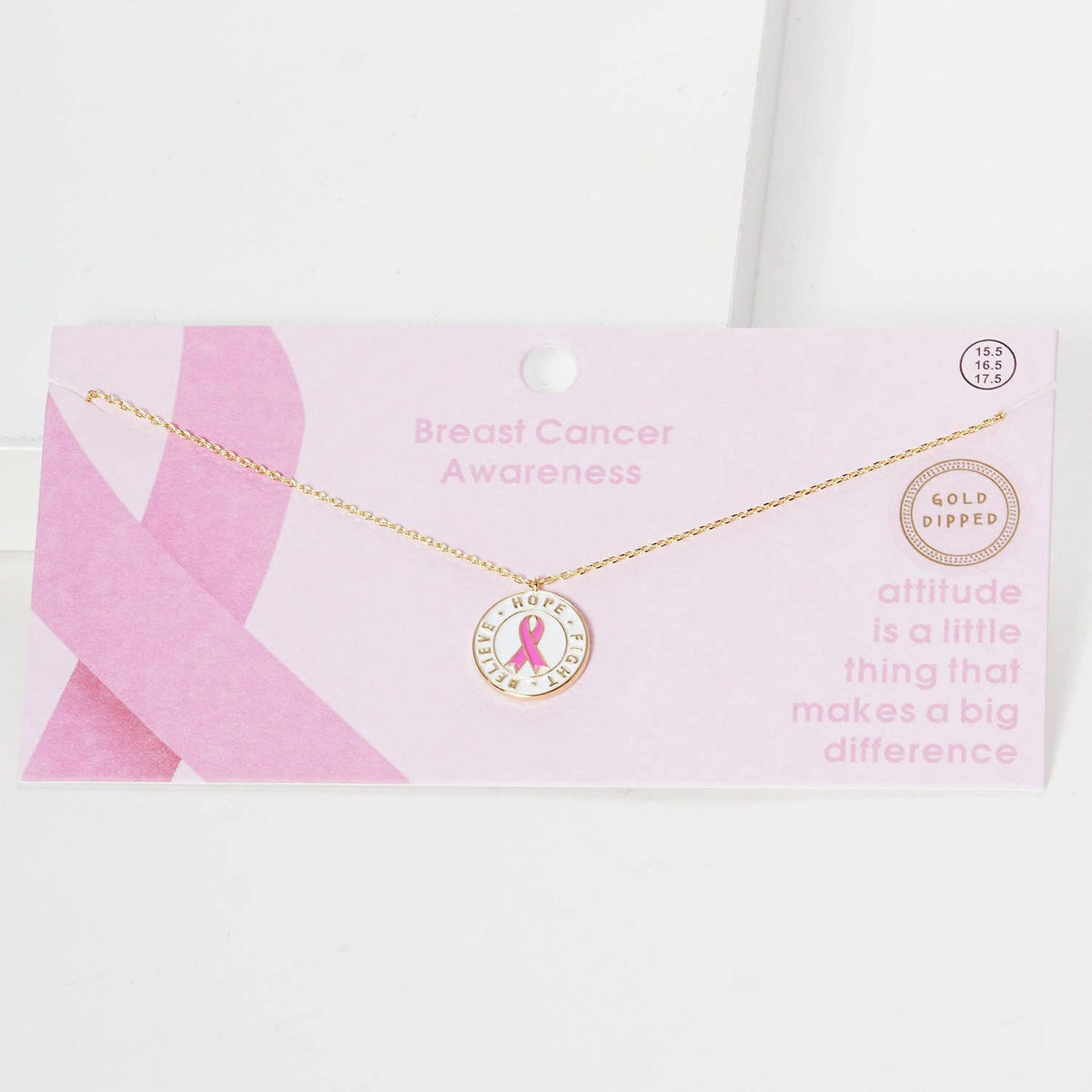 White Shelled Breast Cancer Awareness Ribbon Coin Necklace
