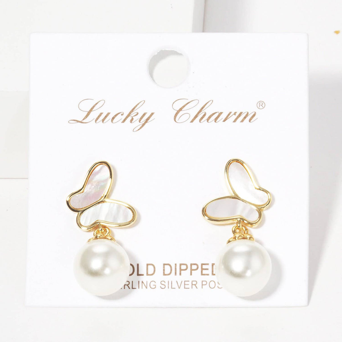 Gold Freshwater Pearl Butterfly Drop Earrings