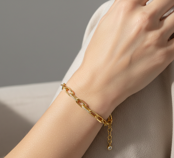 CZ Pave U-Link Paperclip Bracelet