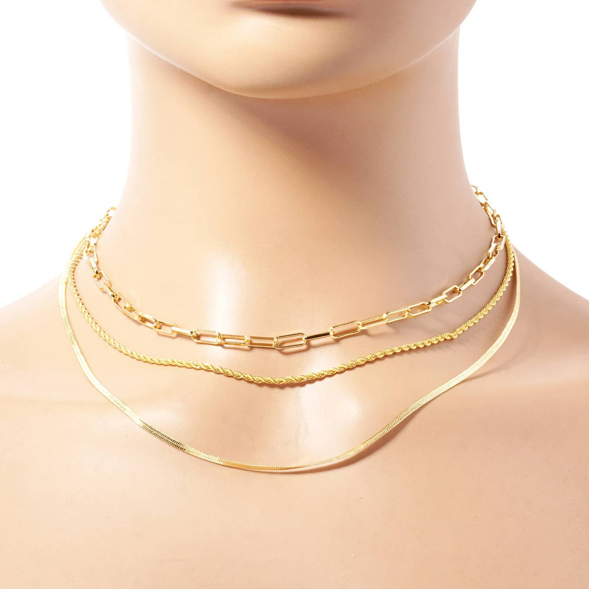 Gold  3 Layered Chain Necklace