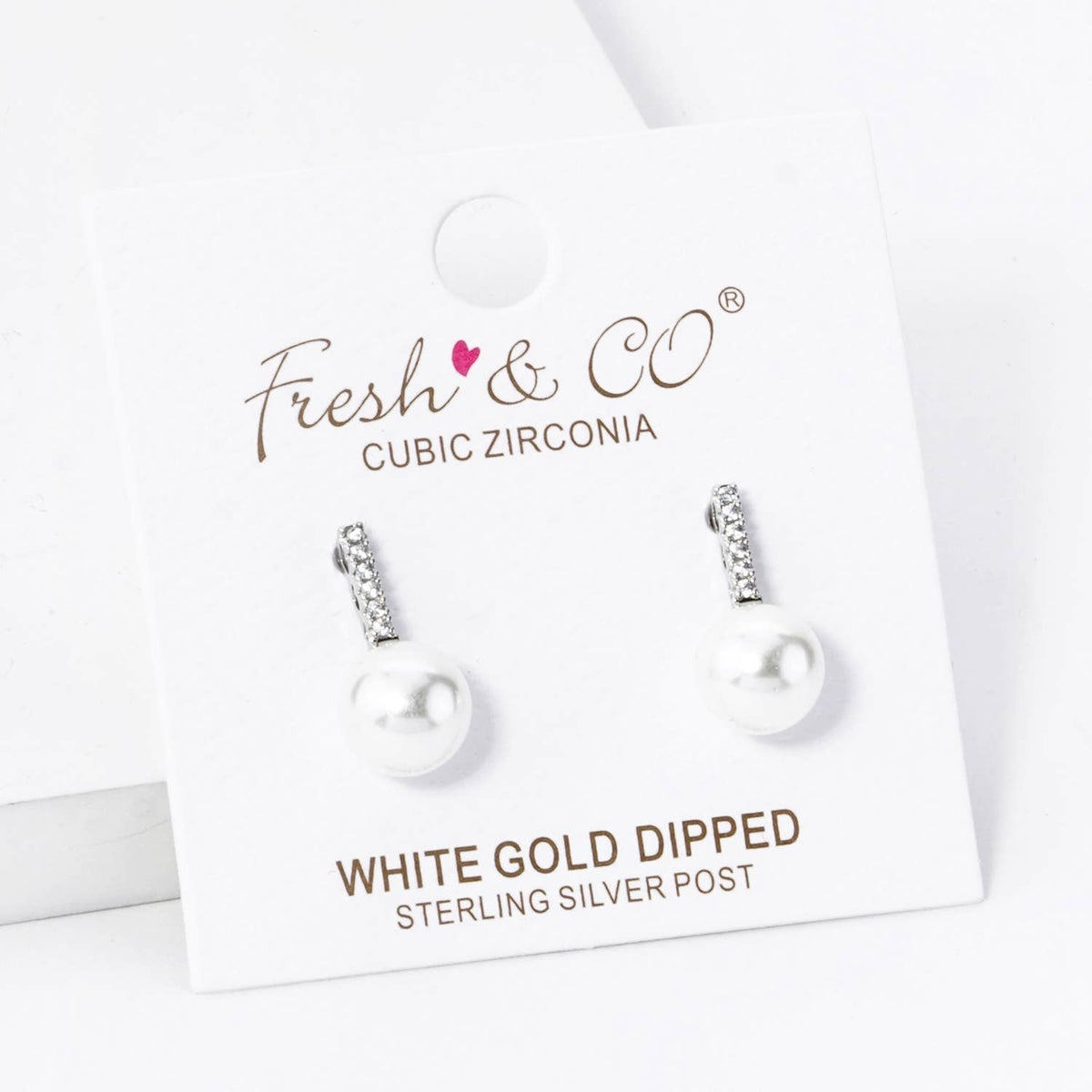 7MM PEARL DROP PAVE CUBIC ZIRCONIA BAR POST STUD EARRINGS