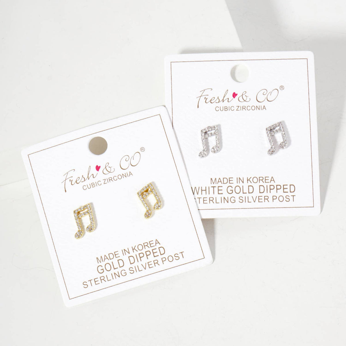 Pave-Set 11mm Musical-Note Brass Stud Earrings