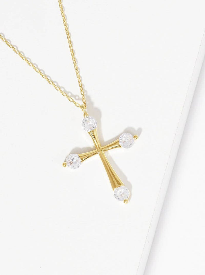 Round Baguette Cut Cross Necklace
