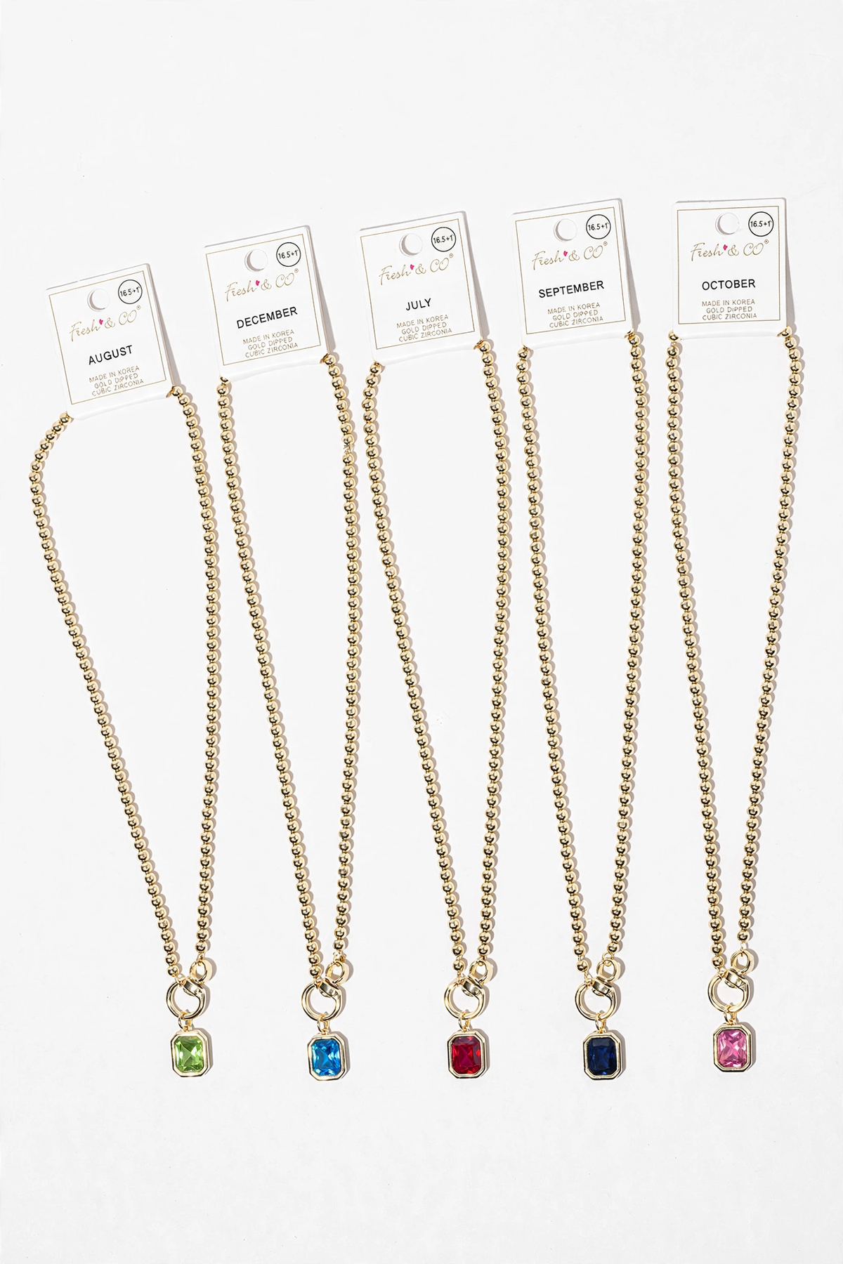 Birthstone Pendant Necklace – Gold-Dipped Ball Chain