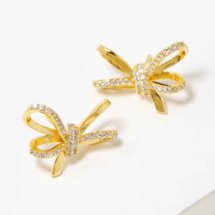 Dainty Pave Bow Stud Earrings