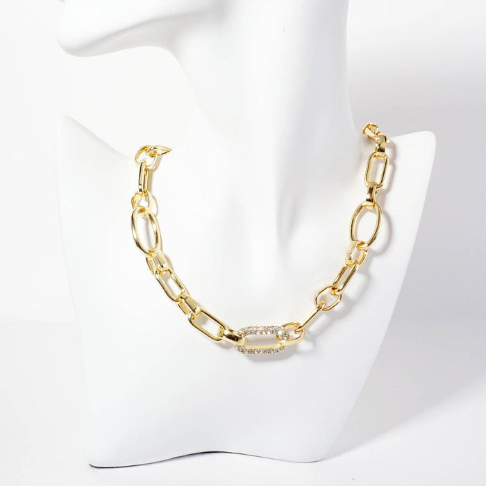 CZ Stone Encrusted Link Accents Chain Necklace