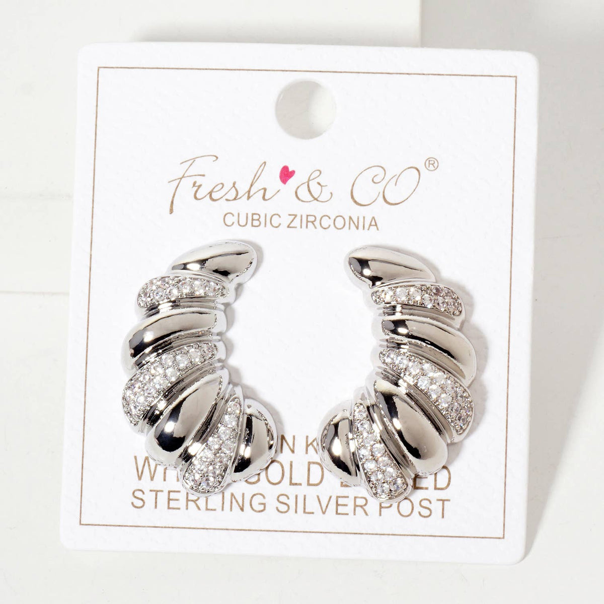 Pave-Set Croissant-Shaped 18K-Gold-Dipped Post Earrings