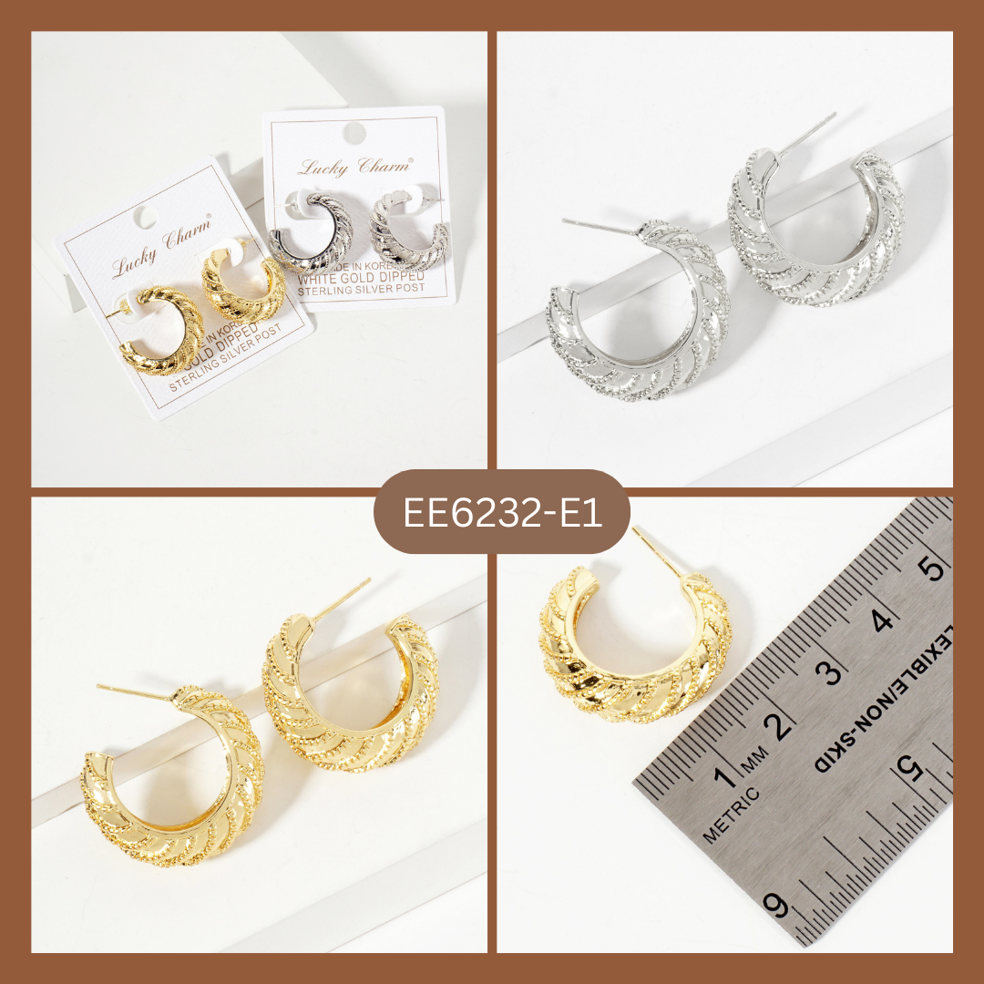 Diagonal Vortex-Textured 25mm Open Hoop Earrings