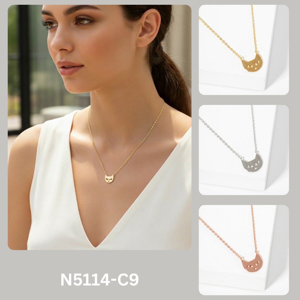 Minimalist Cutout Cat Face Pendant Necklace
