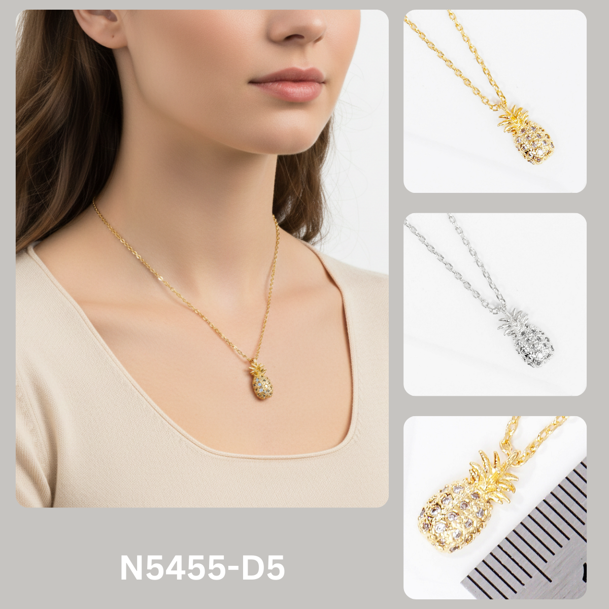 Pave CZ Pineapple Pendant Necklace