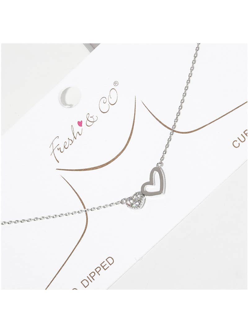 Double Open & Pavé Heart Pendant Necklace