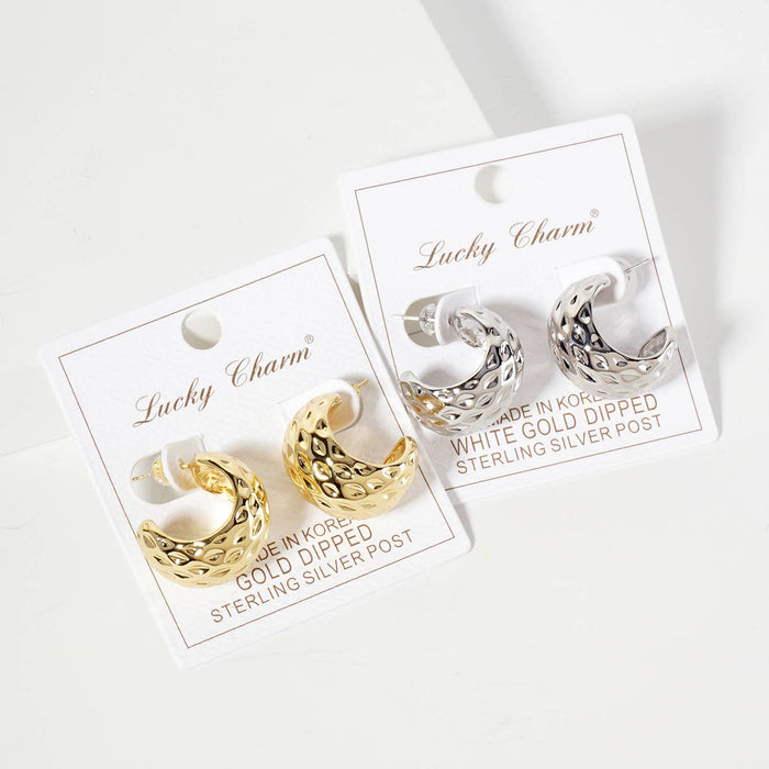 Polished Brass Sculpted Rhombus Open Hoop Earrings