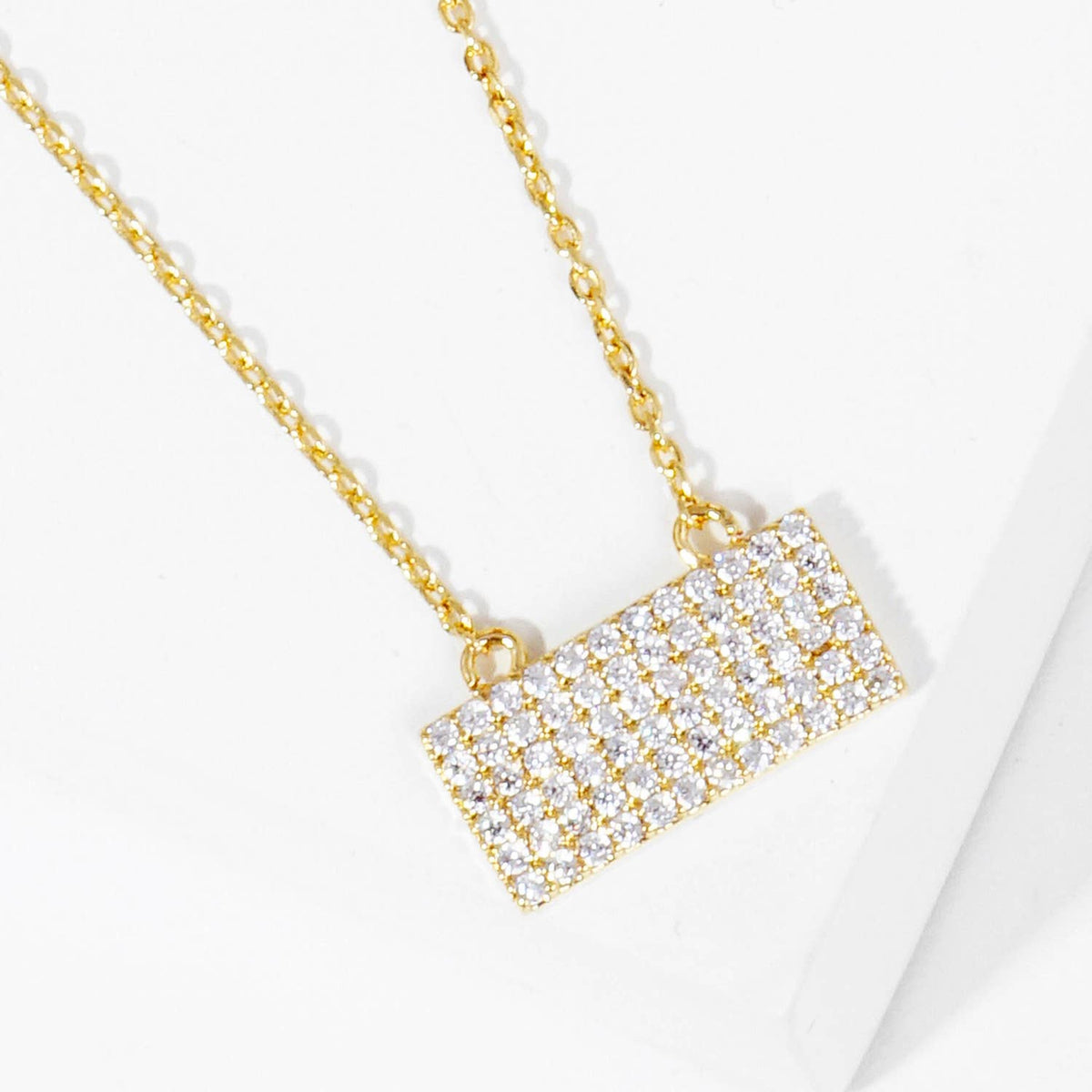 Rectangular Pavé Diamond Bar Pendant Necklace