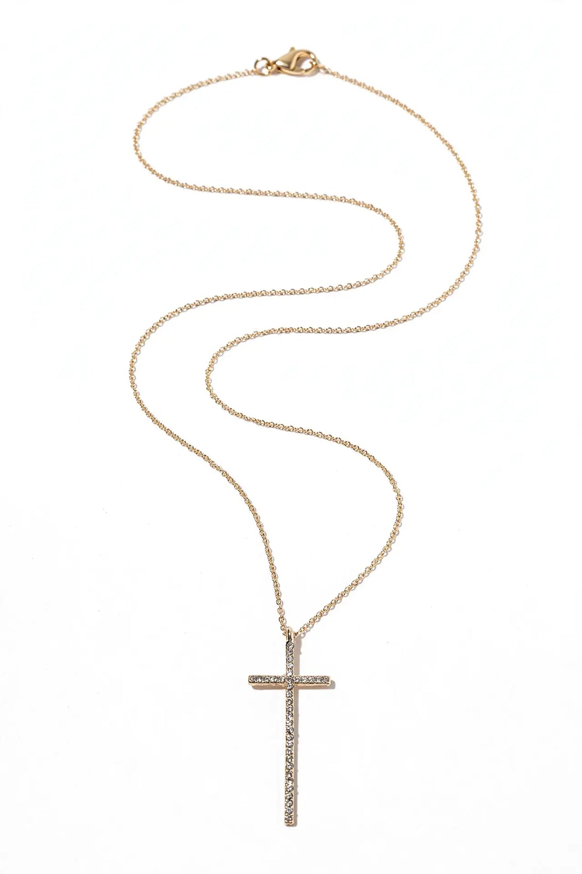 Long Crystal Cross Pendant Necklace – Full-Pavé Cross