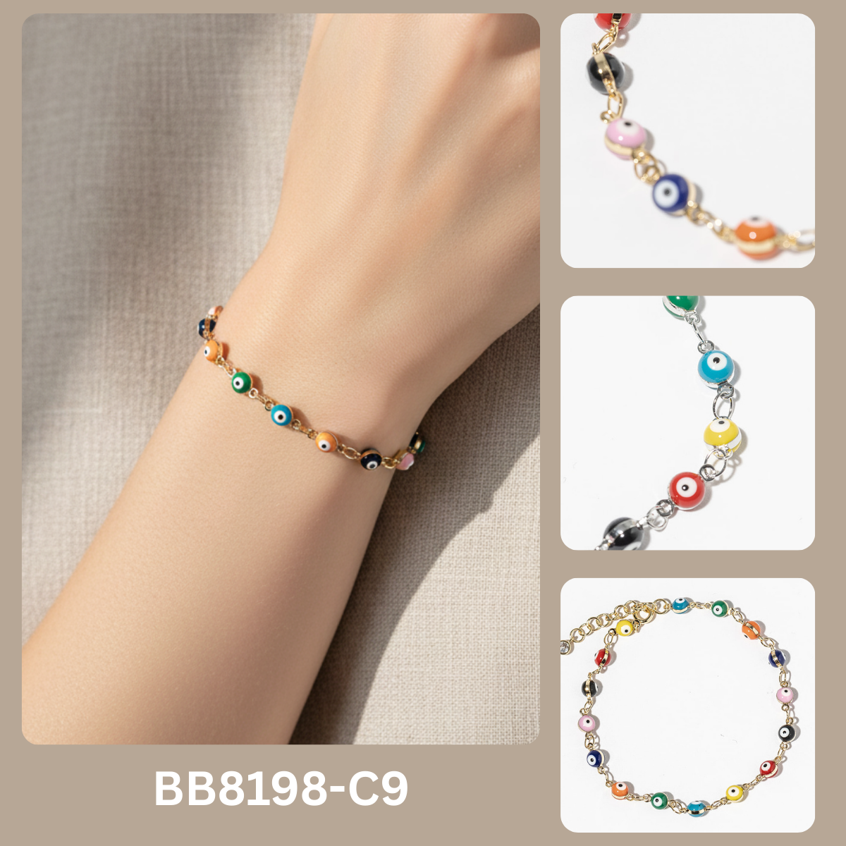 Multi-Color Enamel Evil Eye Station Bracelet