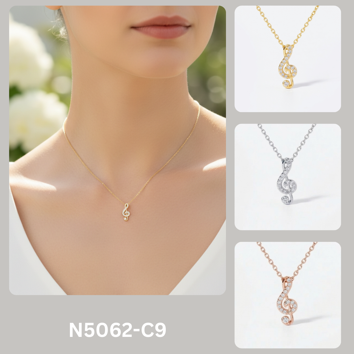 Crystal Treble Clef Pendant Necklace