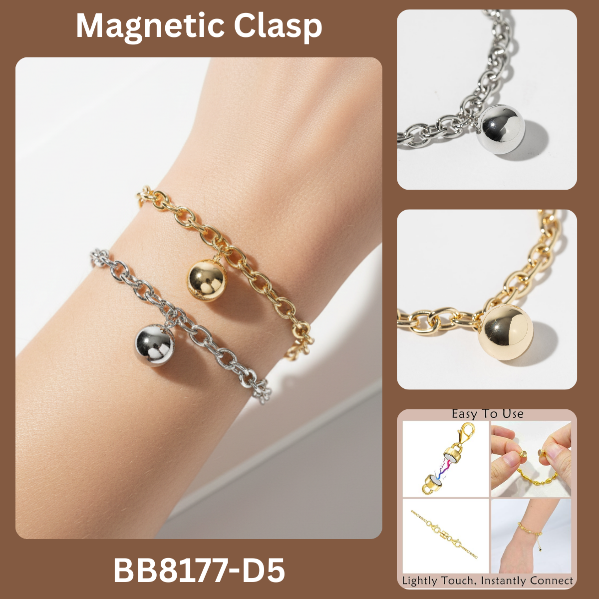 Minimalist Magnetic Clasp Link Bracelet with Spherical Ball