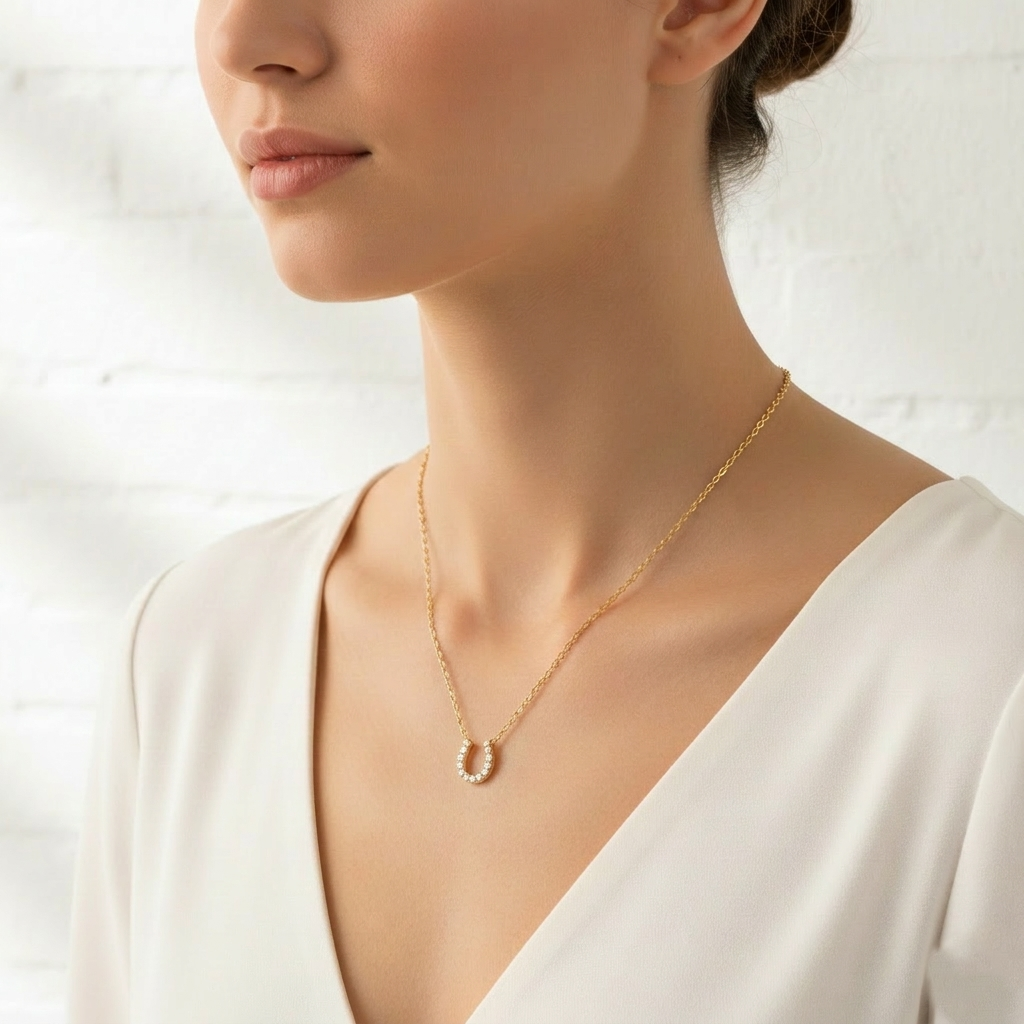 Dainty Crystal Horseshoe Pendant Necklace