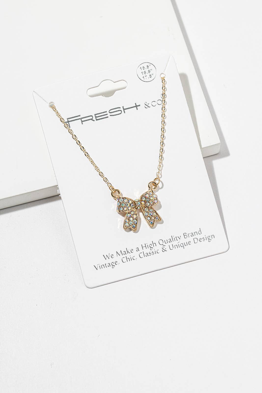 Enamel Crystal Bow Pendant Necklace – Pavé Bow on Chain