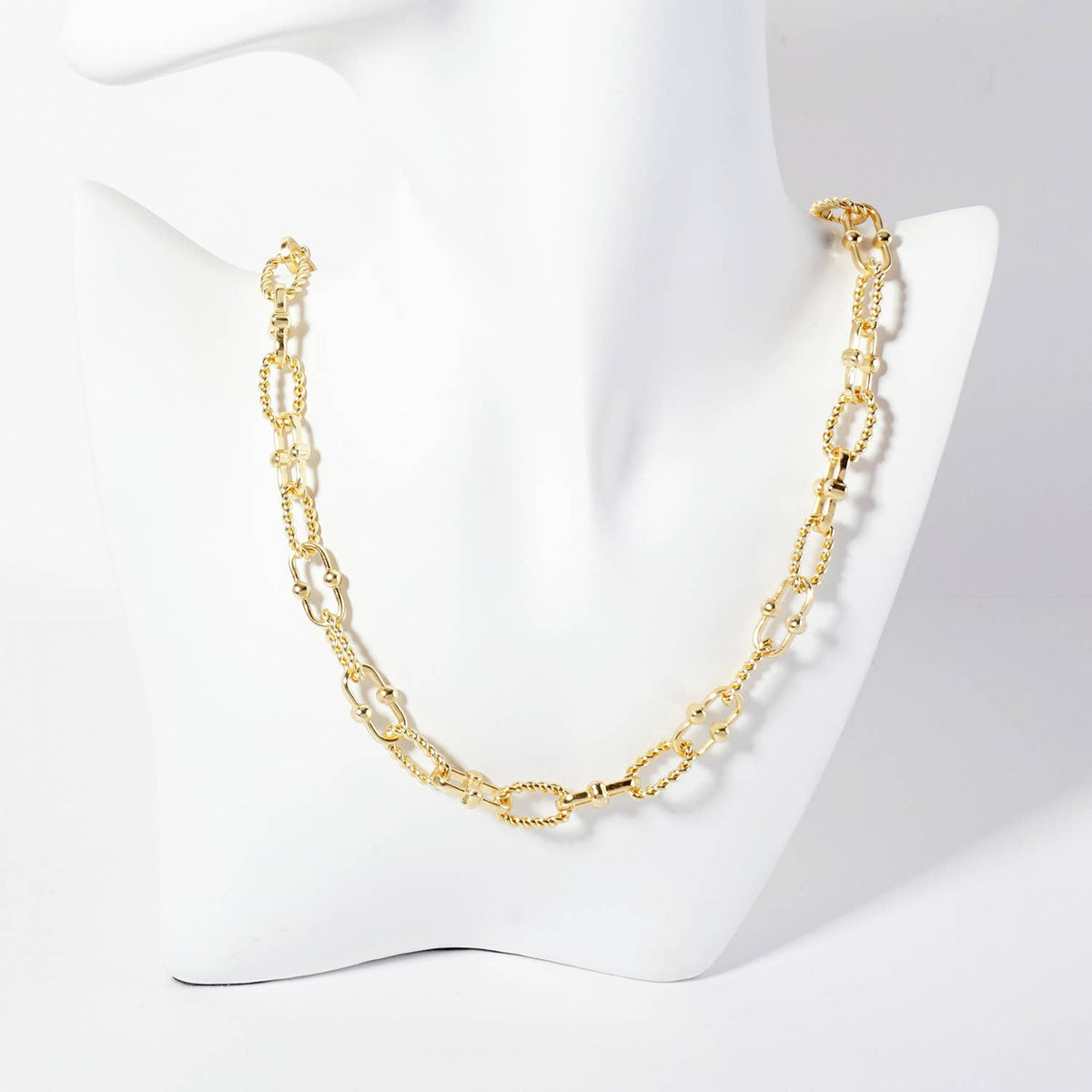 Rope-Texture Polished Brass Chain Necklace
