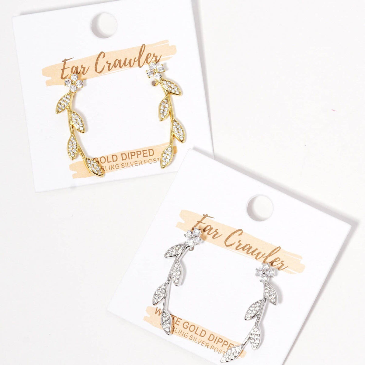Gold Daisy Leaf Ear Climber Earrings
