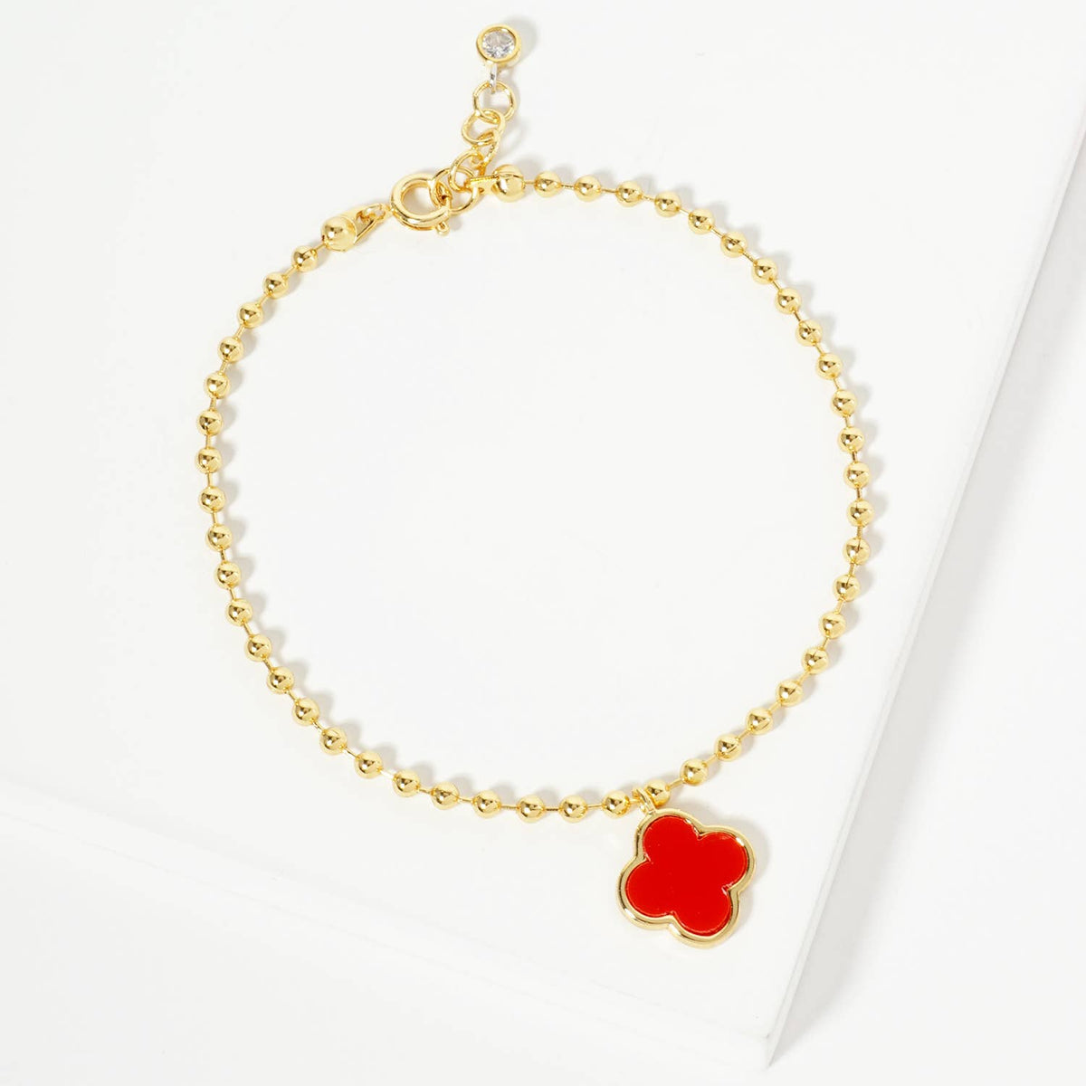 Minimalist Beaded Clover Charm Bracelet