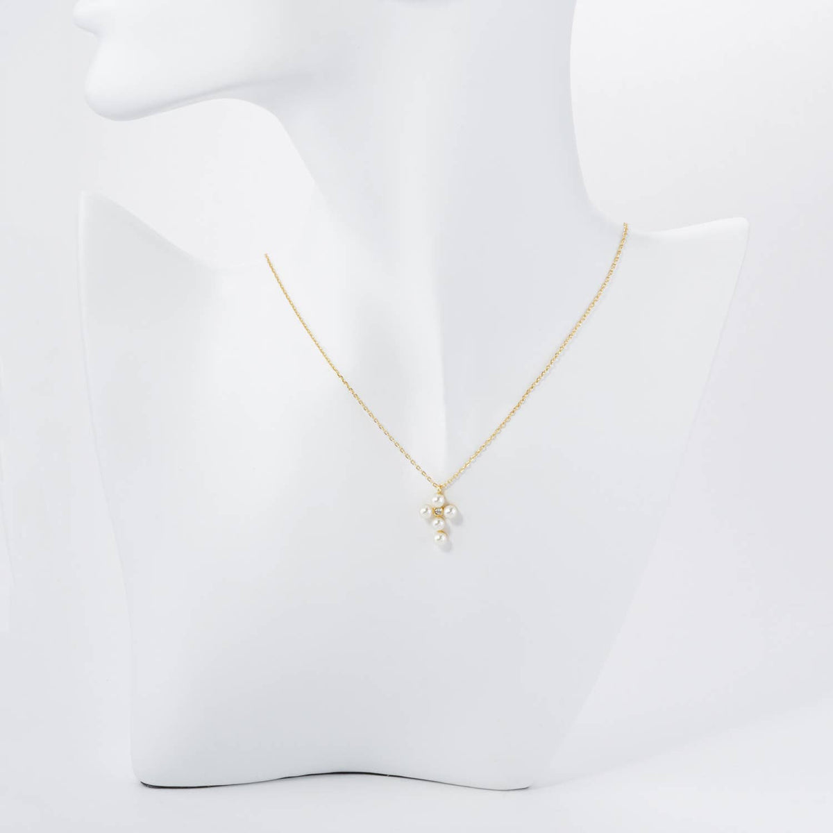 Gold Dipped Pearl & Cubic Zirconia Cross Charm Necklace