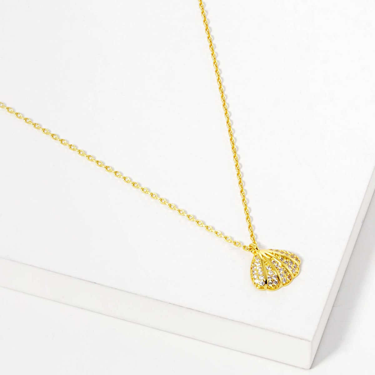 Pave Crystal Seashell Pendant Necklace