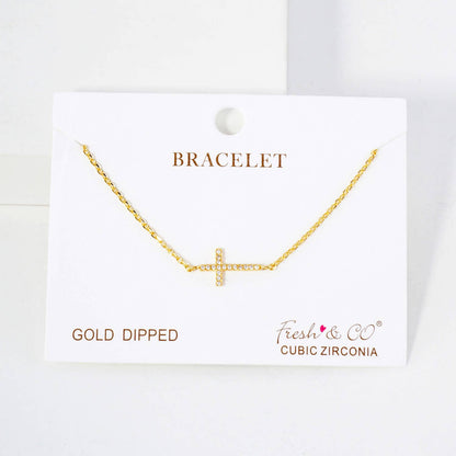 Minimalist Pavé Cross Charm Bracelet