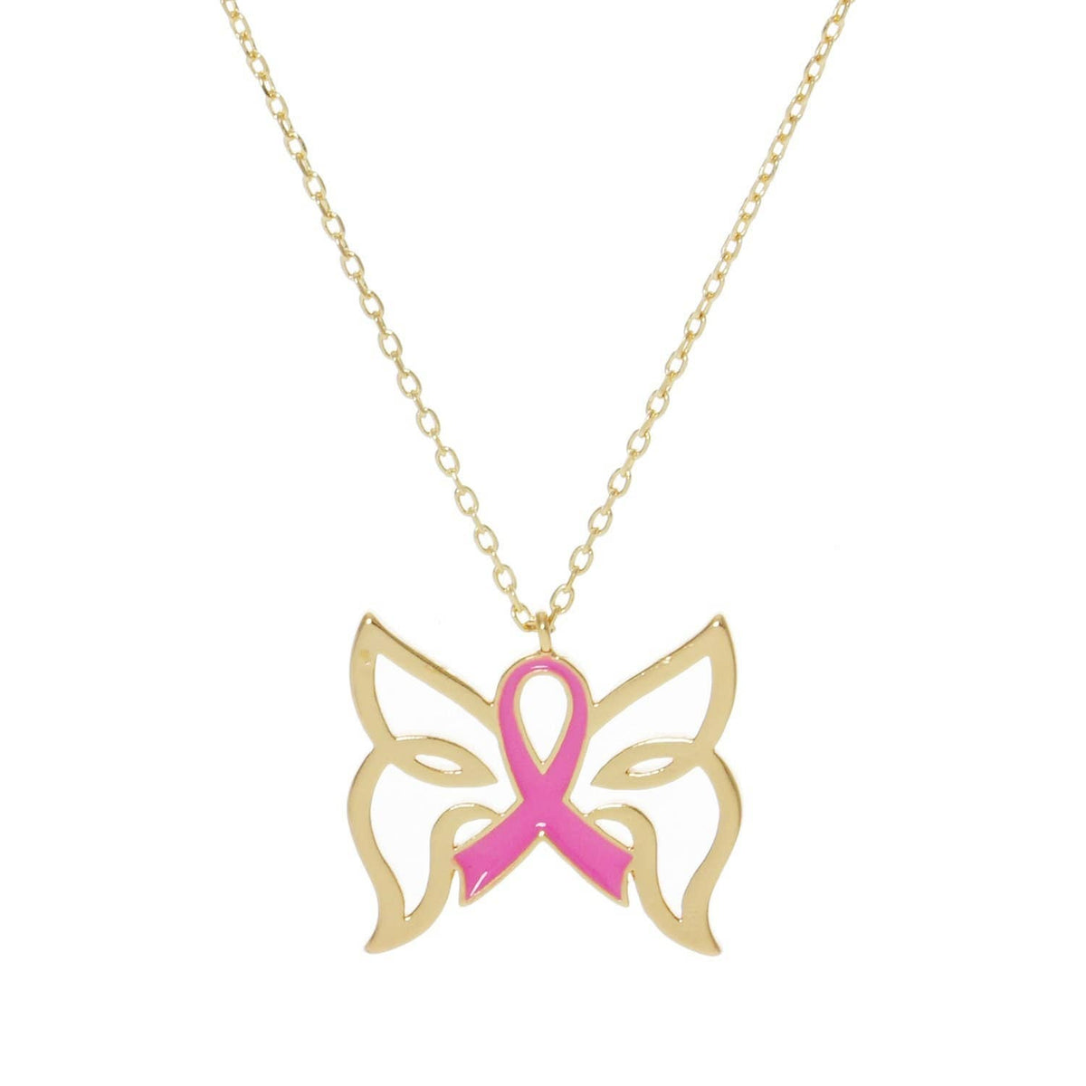 Breast Cancer Awareness Butterfly Wing Ribbon Necklace
