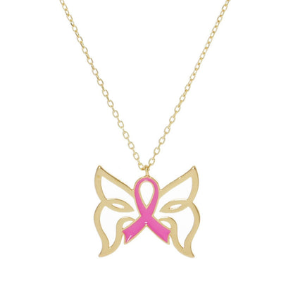 Breast Cancer Awareness Butterfly Wing Ribbon Necklace