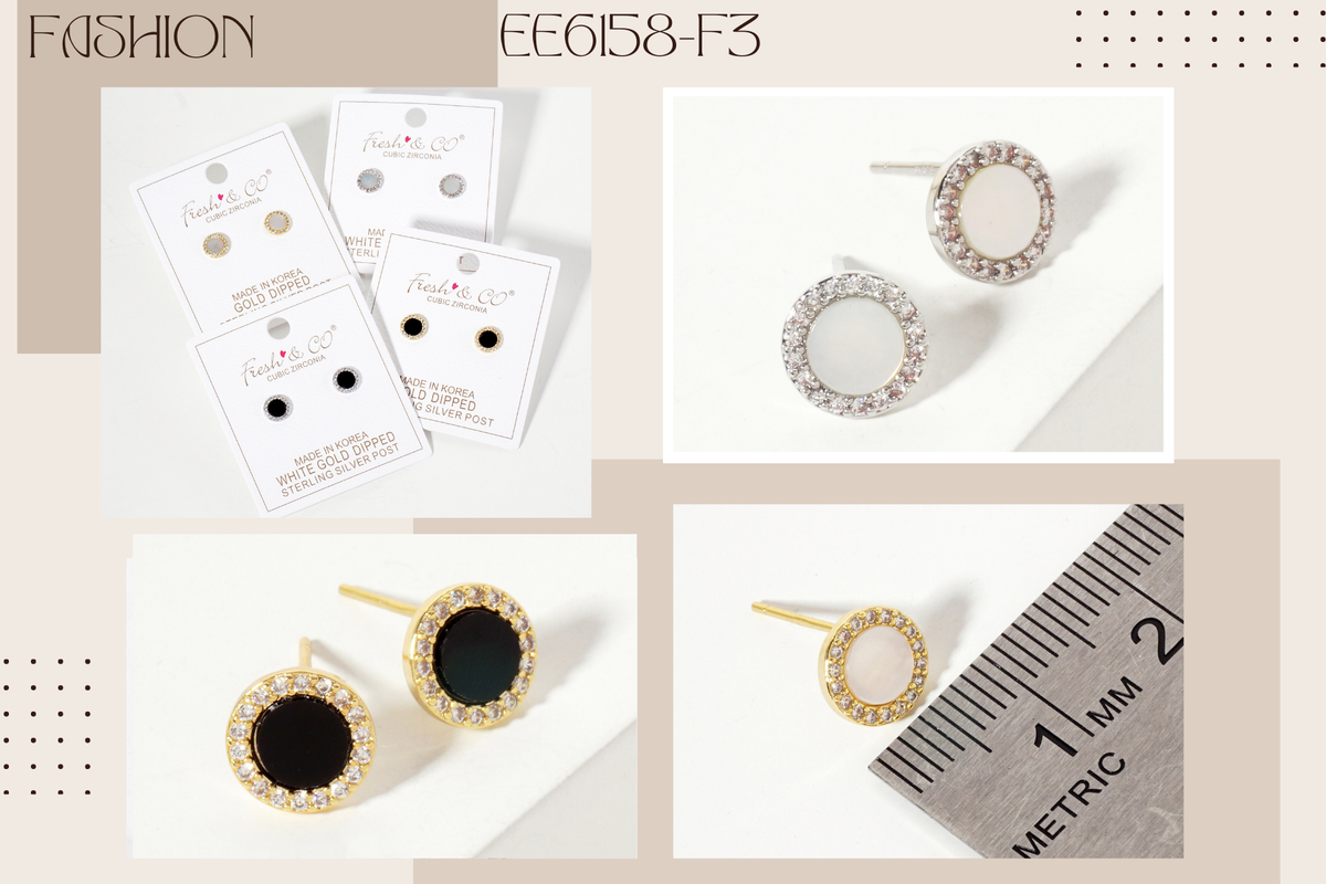 Pave CZ Frame with Mother-of-Pearl Stud Earrings