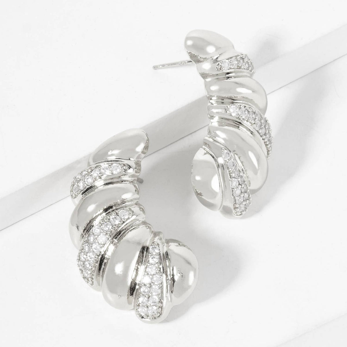 Pave-Set Croissant-Shaped 18K-Gold-Dipped Post Earrings