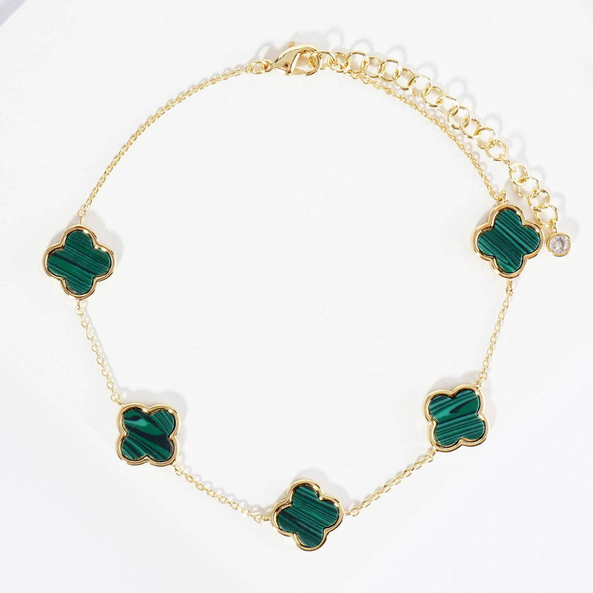 18K Gold Dipped 12mm Five Quatrefoil Brass Chain Anklet.