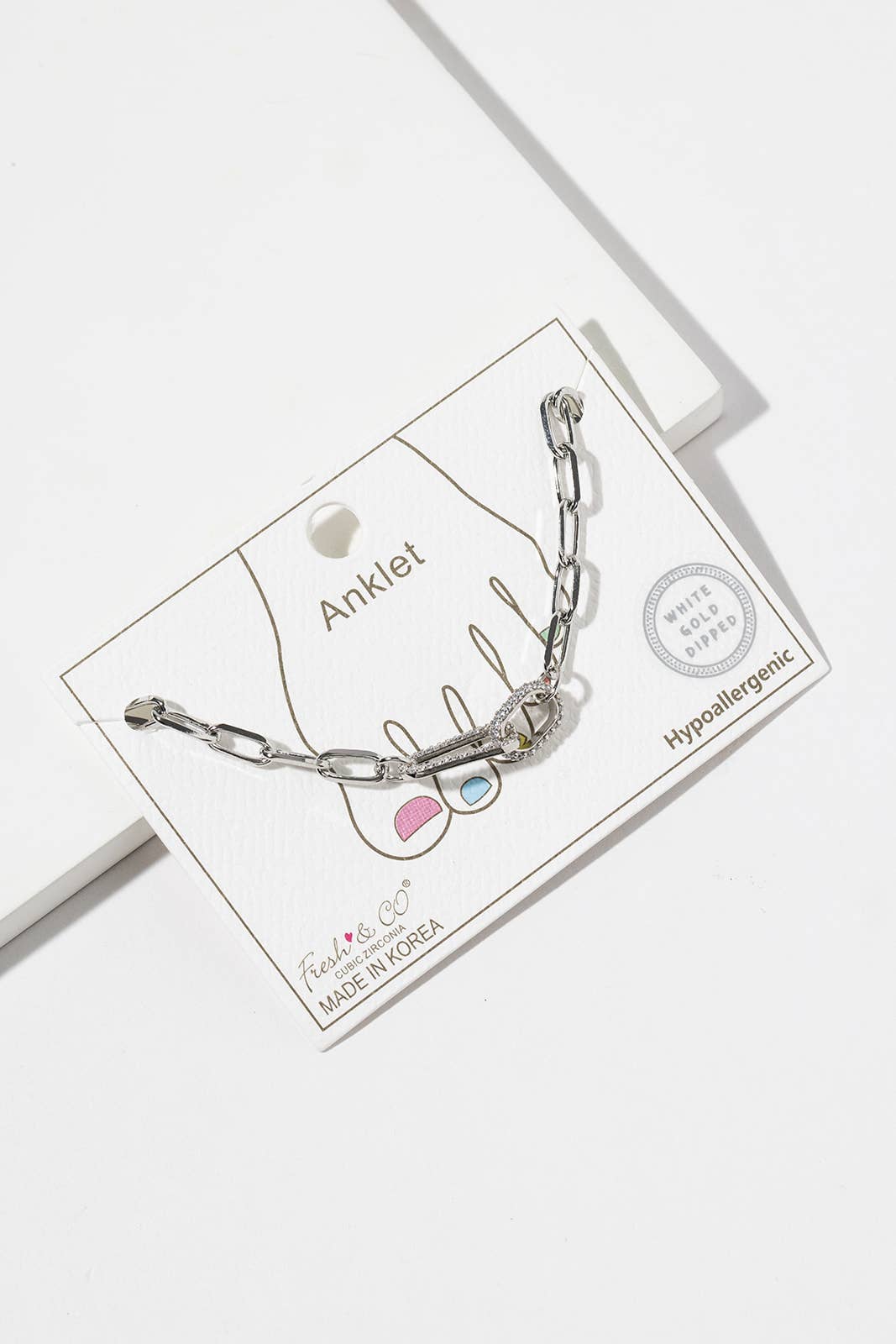 Pave Cubic Zirconia Interlocking Paperclip Link Anklet