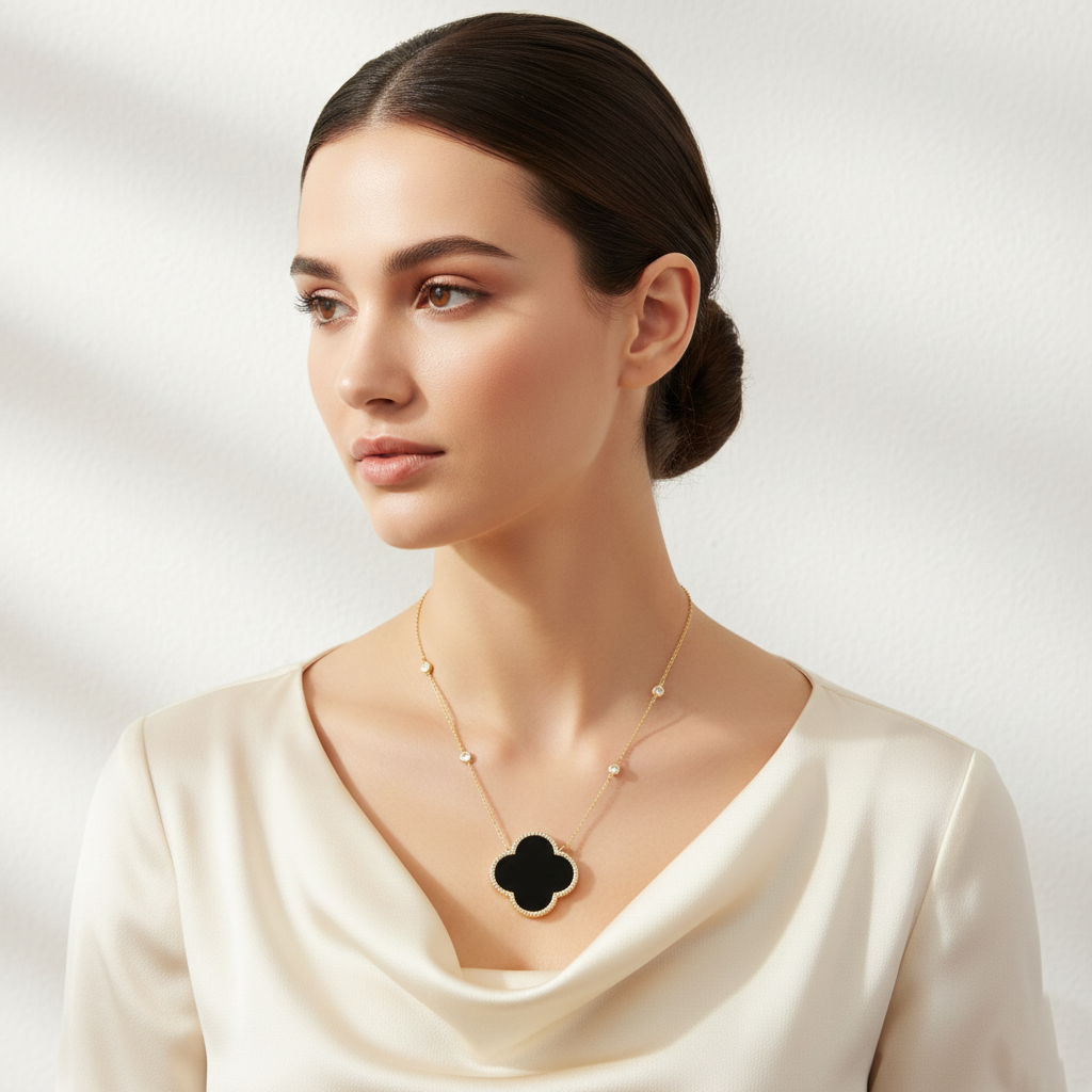 Quatrefoil Pendant Necklace / 18K Gold Dipped Micro Pave