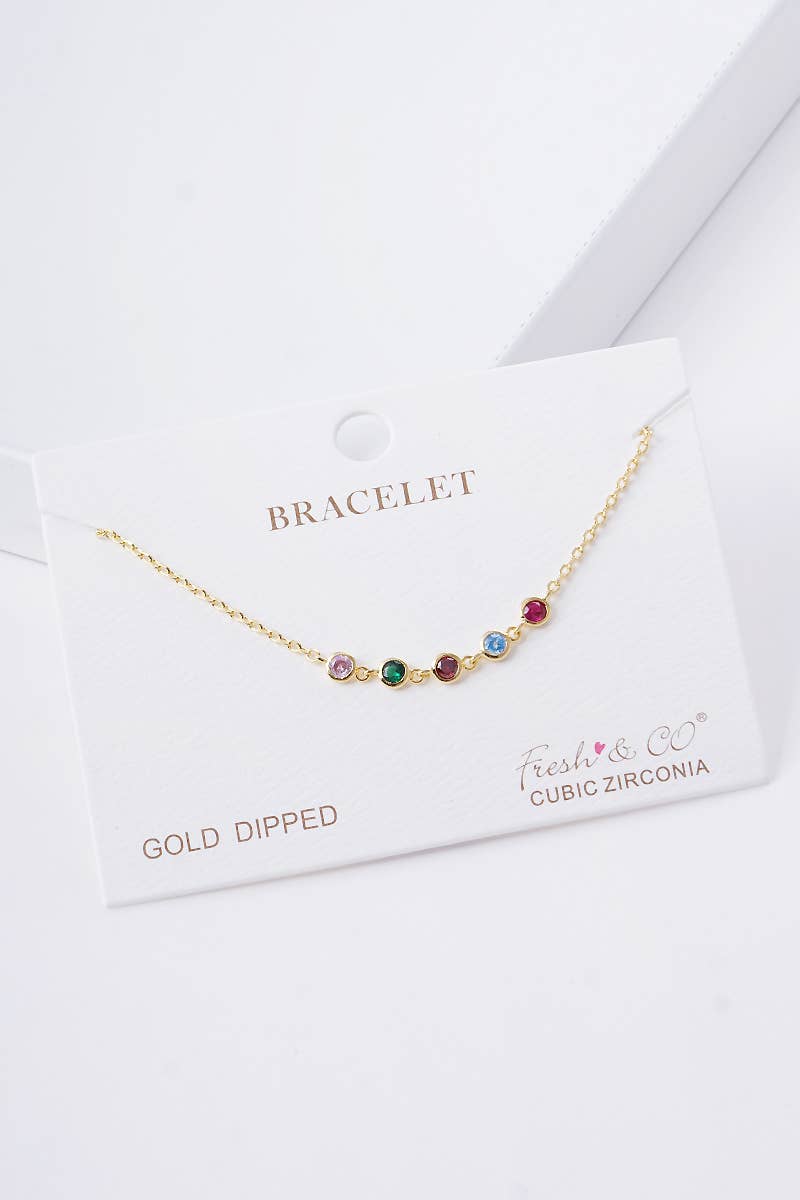 Dainty Bezel-Set Cubic Zirconia Station Chain Bracelet