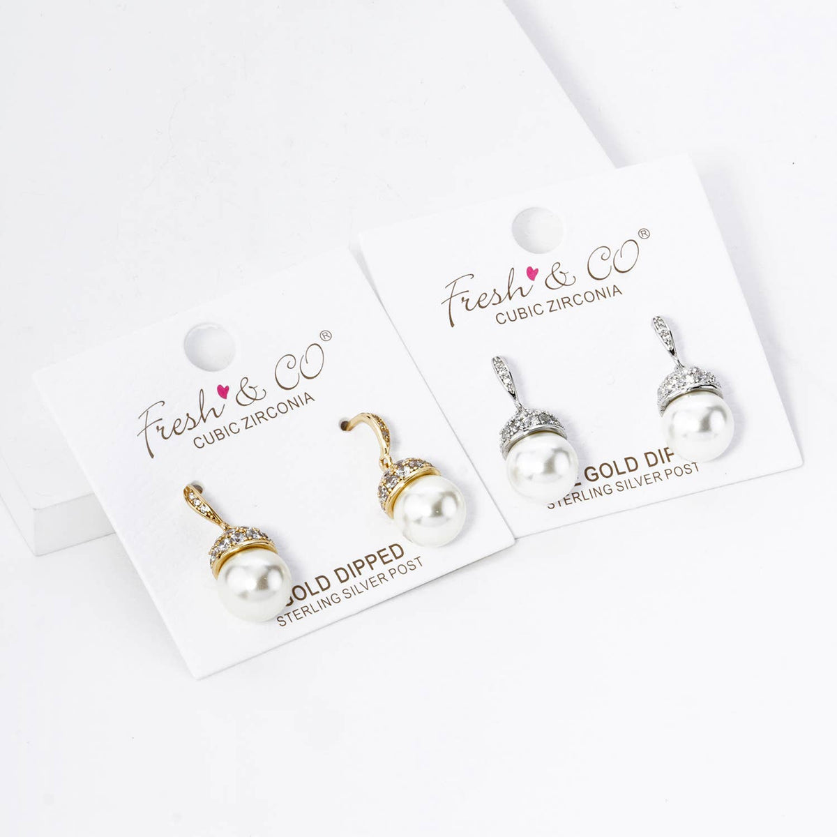 18K Gold Dipped Pave Cubic Zirconia 8mm Pearl Drop Dangle.