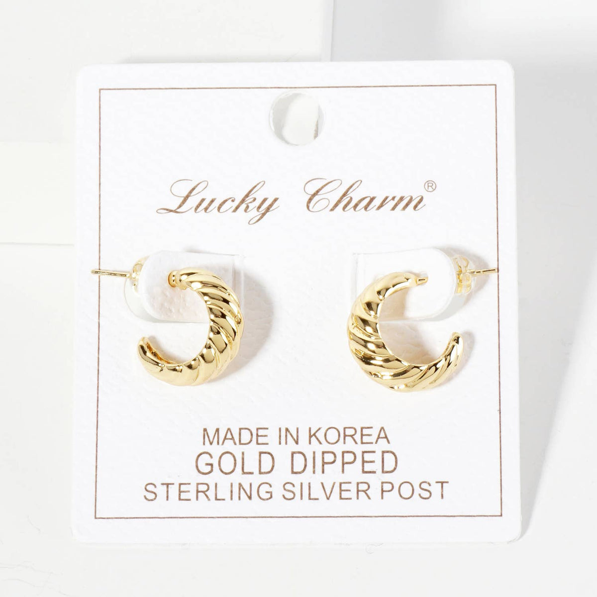 Polished Rope-Texture 15mm Brass Mini Hoop Earrings