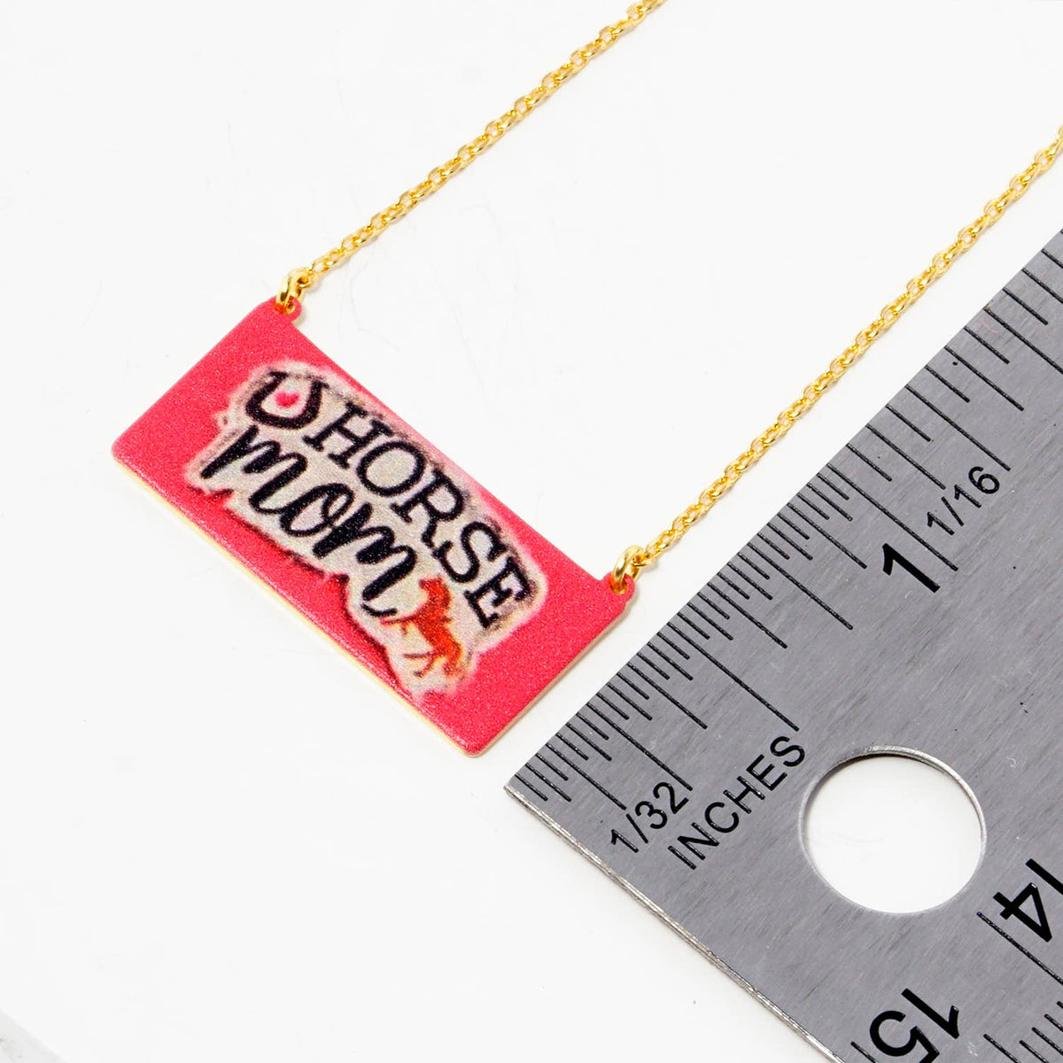 Horse Mom Enamel Bar Pendant Necklace
