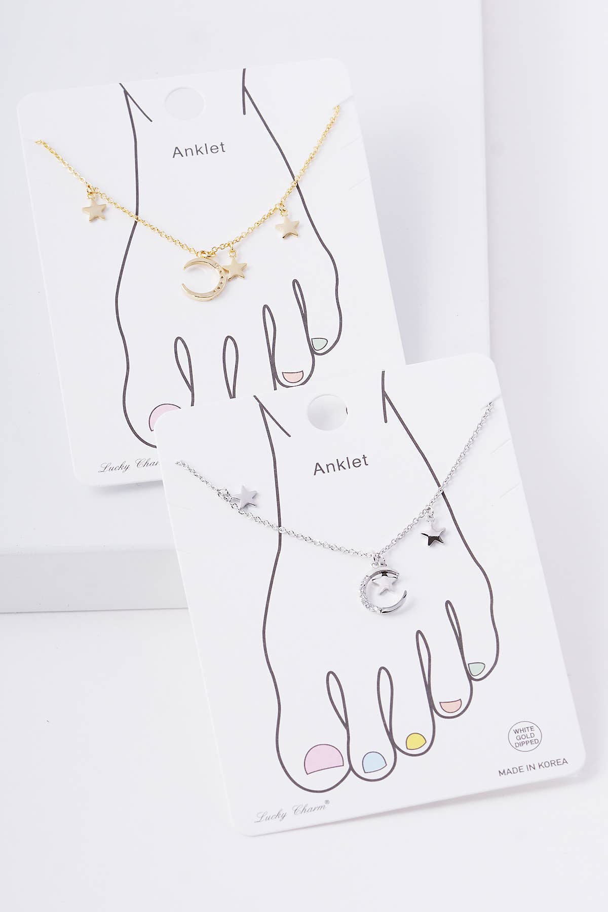 Celestial Moon and Star Cubic Zirconia Charm Anklet
