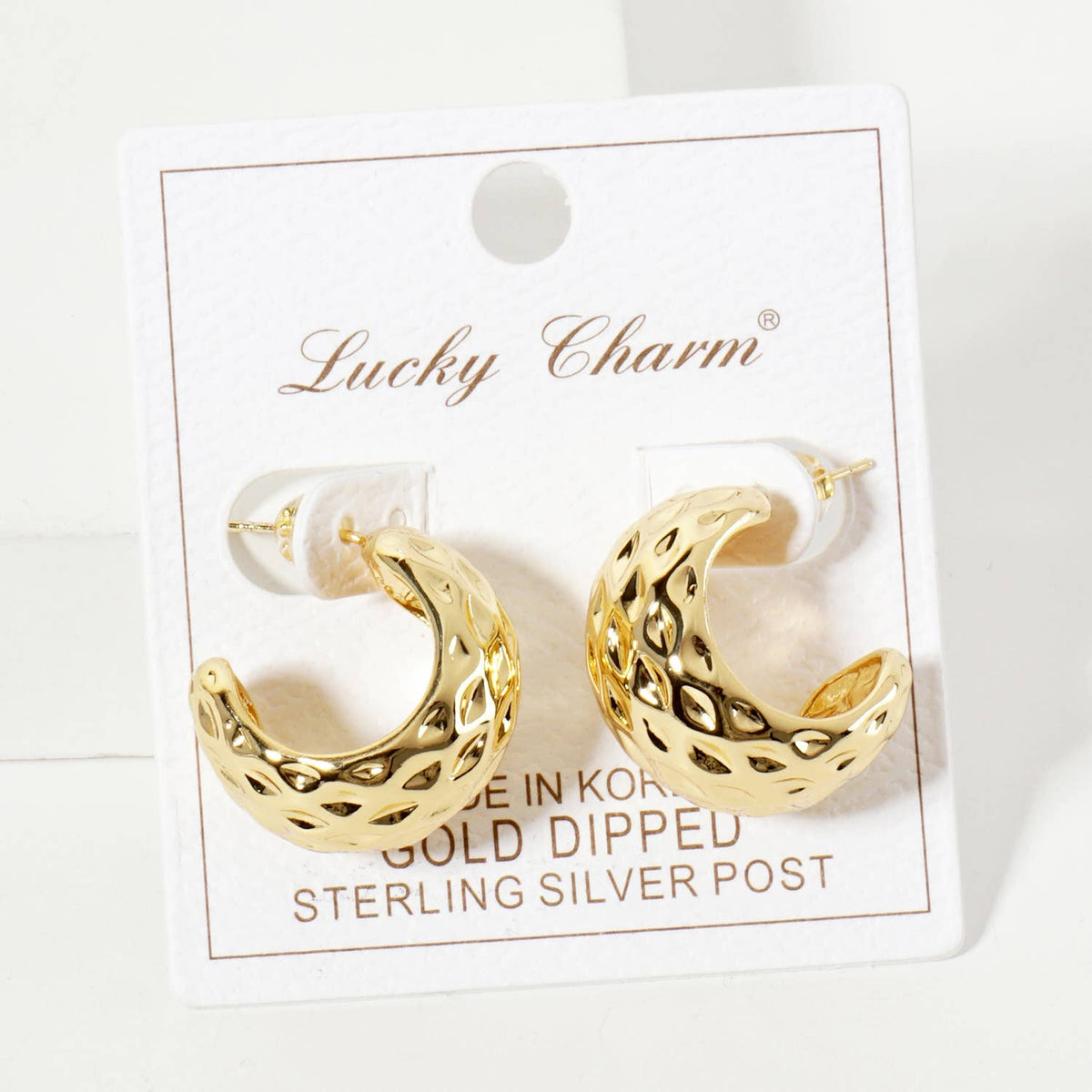 Polished Brass Sculpted Rhombus Open Hoop Earrings