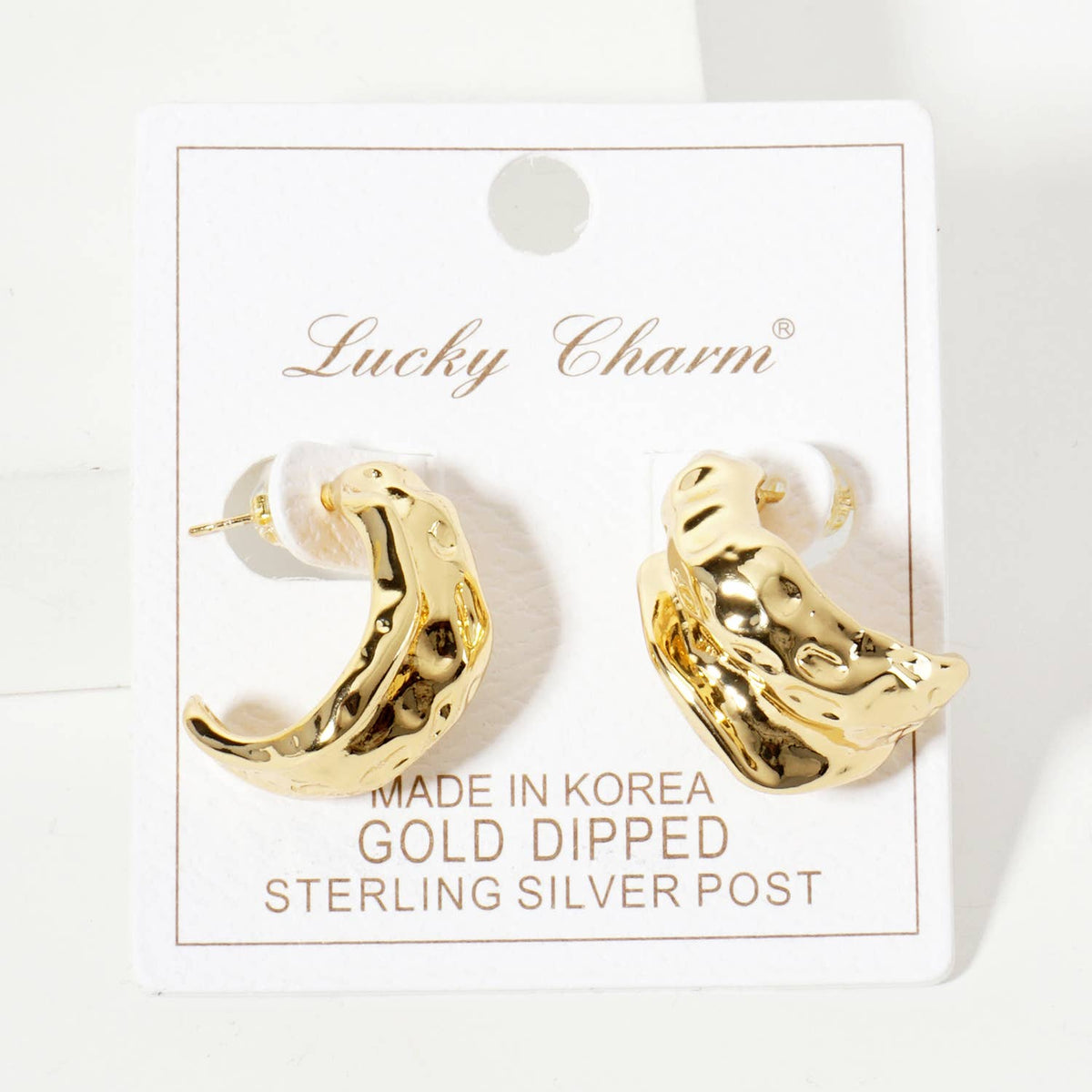 Polished Brass Textured Organic Hoop Earrings