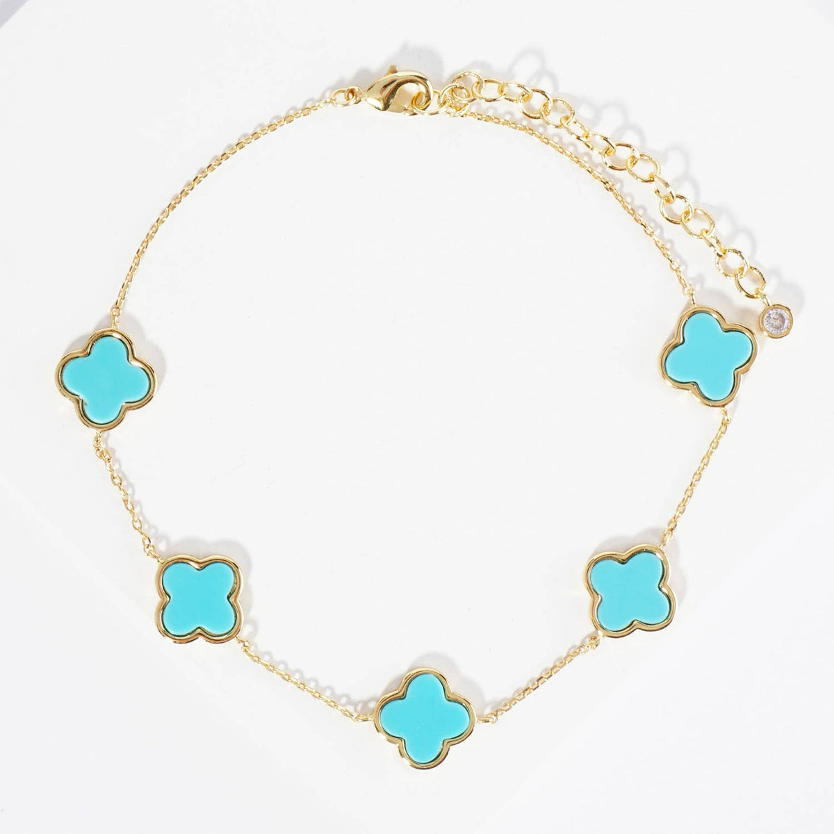 18K Gold Dipped 12mm Five Quatrefoil Brass Chain Anklet.