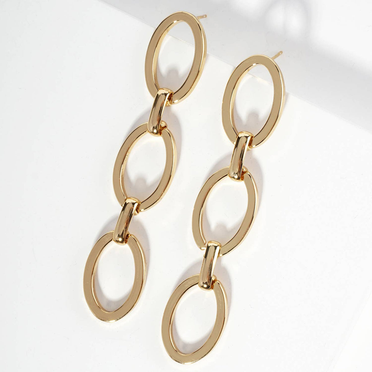 18K Gold Dipped Link Chain Drop Statement Earrings