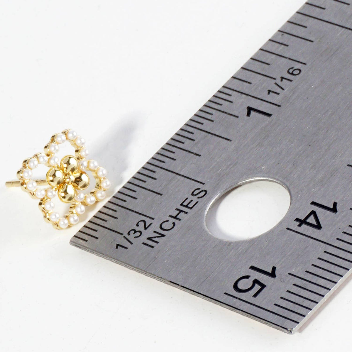 18K Gold Dipped Small Pearl Beaded Quatrefoil Stud Earrings
